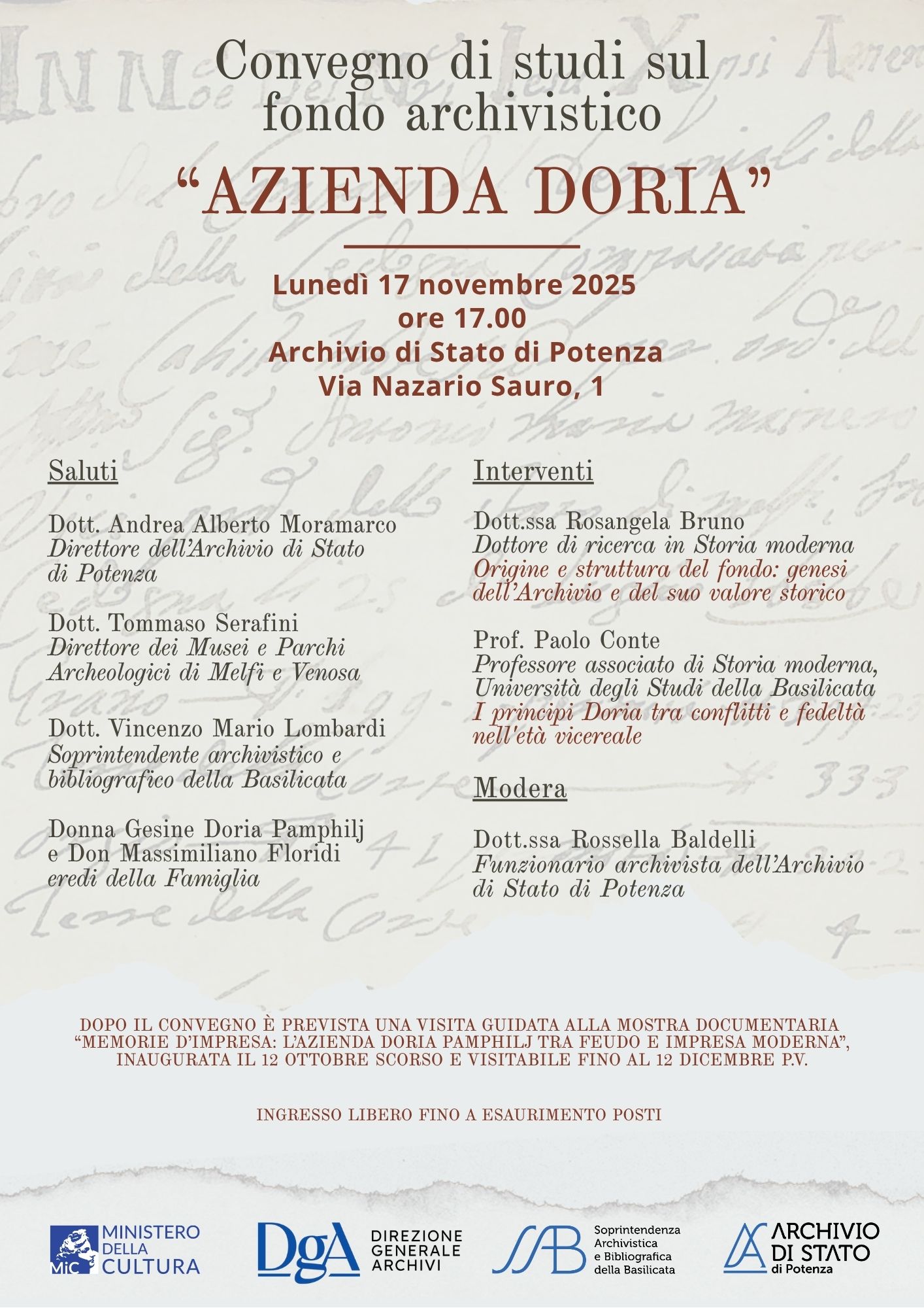 CONVEGNO DI STUDI SUL FONDO ARCHIVISTICO “AZIENDA DORIA” ALL'ARCHIVIO DI STATO DI POTENZA
